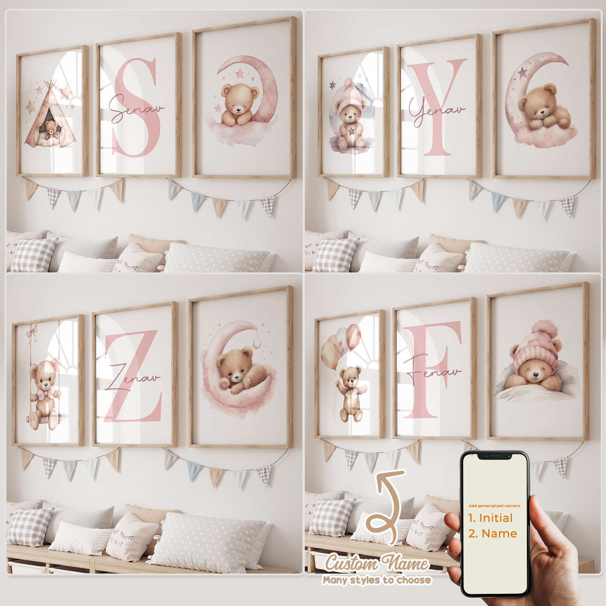 Photography Interior - 3pcs Personalized Custom Name Cartoon Pink