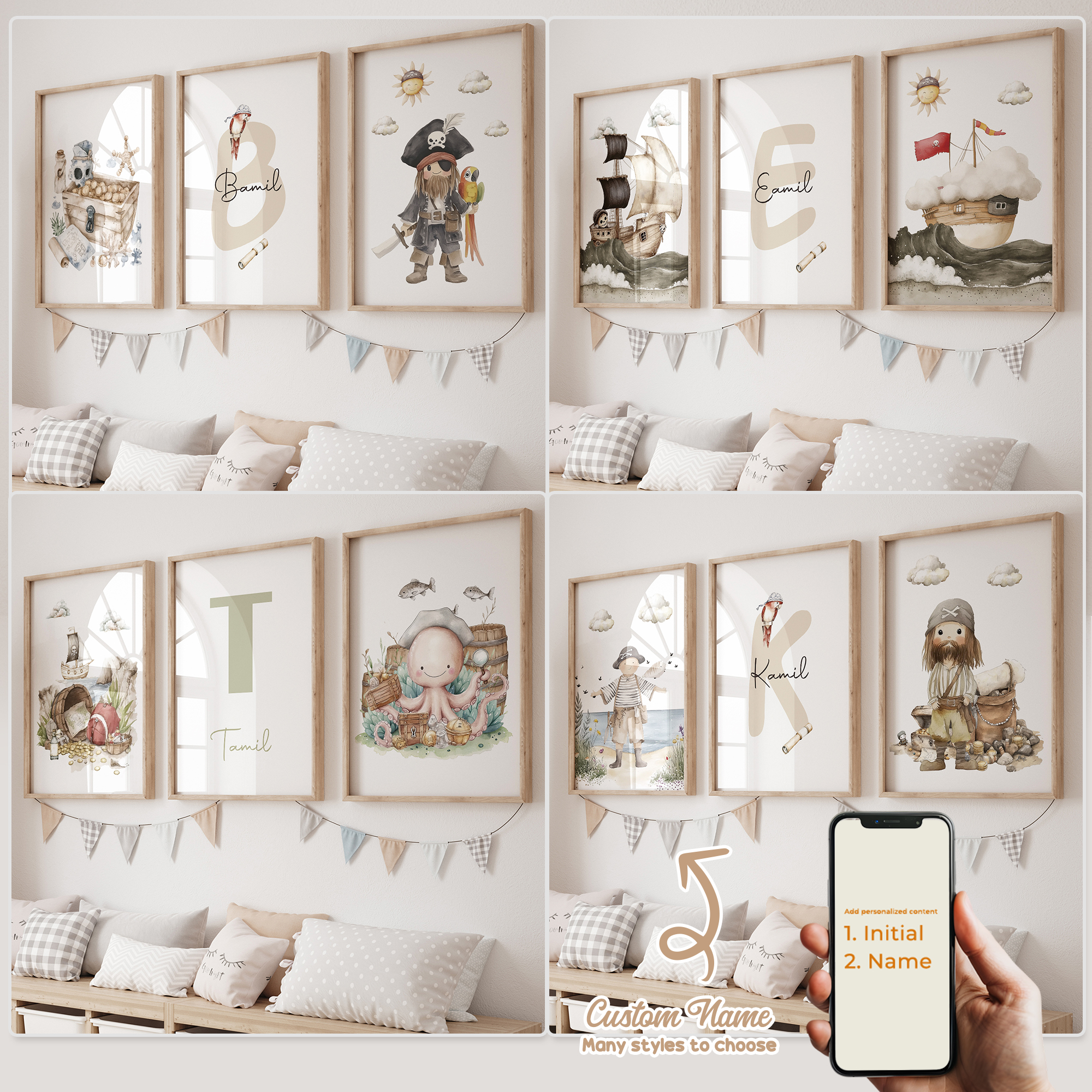 Photography Interior - 3pcs Personalized Custom Name Cartoon Child