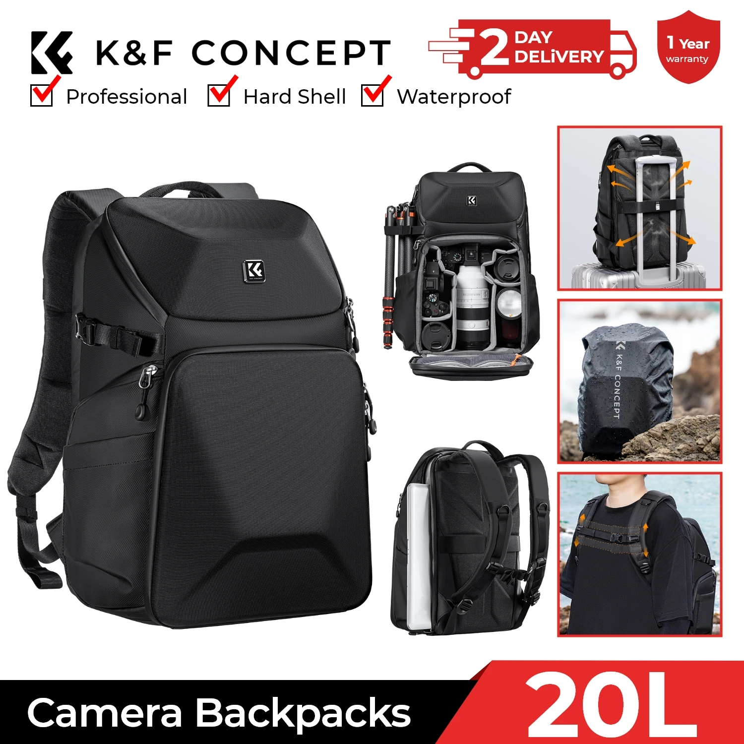 K&F CONCEPT 20L Camera Backpac - Camera Bag Waterproof 评论和价格