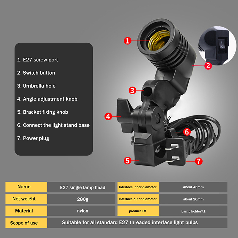 E27 AC Socket Lamp Single Head - Photography Bulb 评论和价格