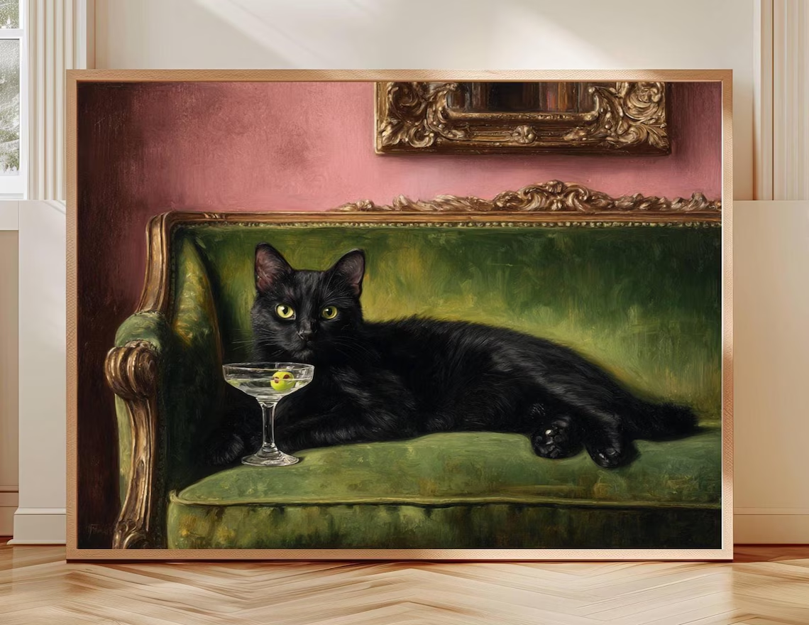 Black Cat Martini Oil Painting - Photography By 评论和价格