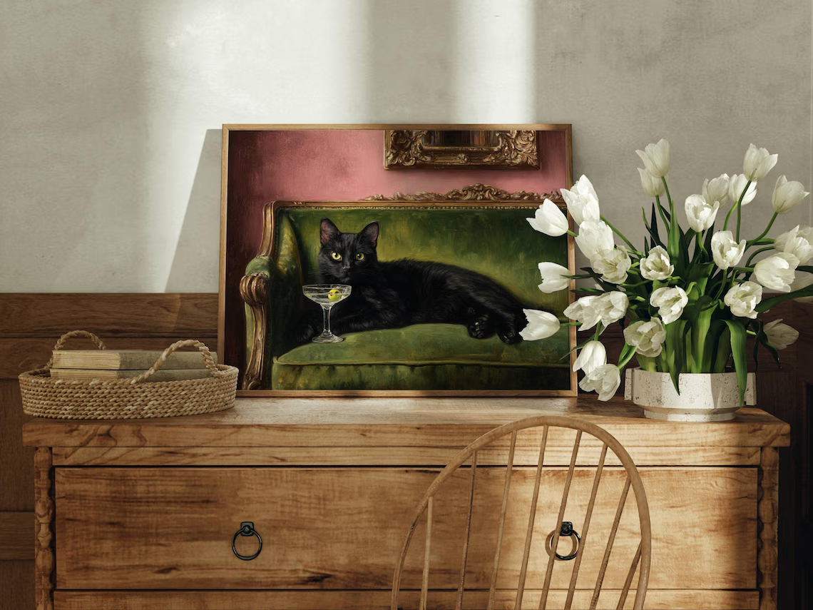 Black Cat Martini Oil Painting - Photography By 评论和价格