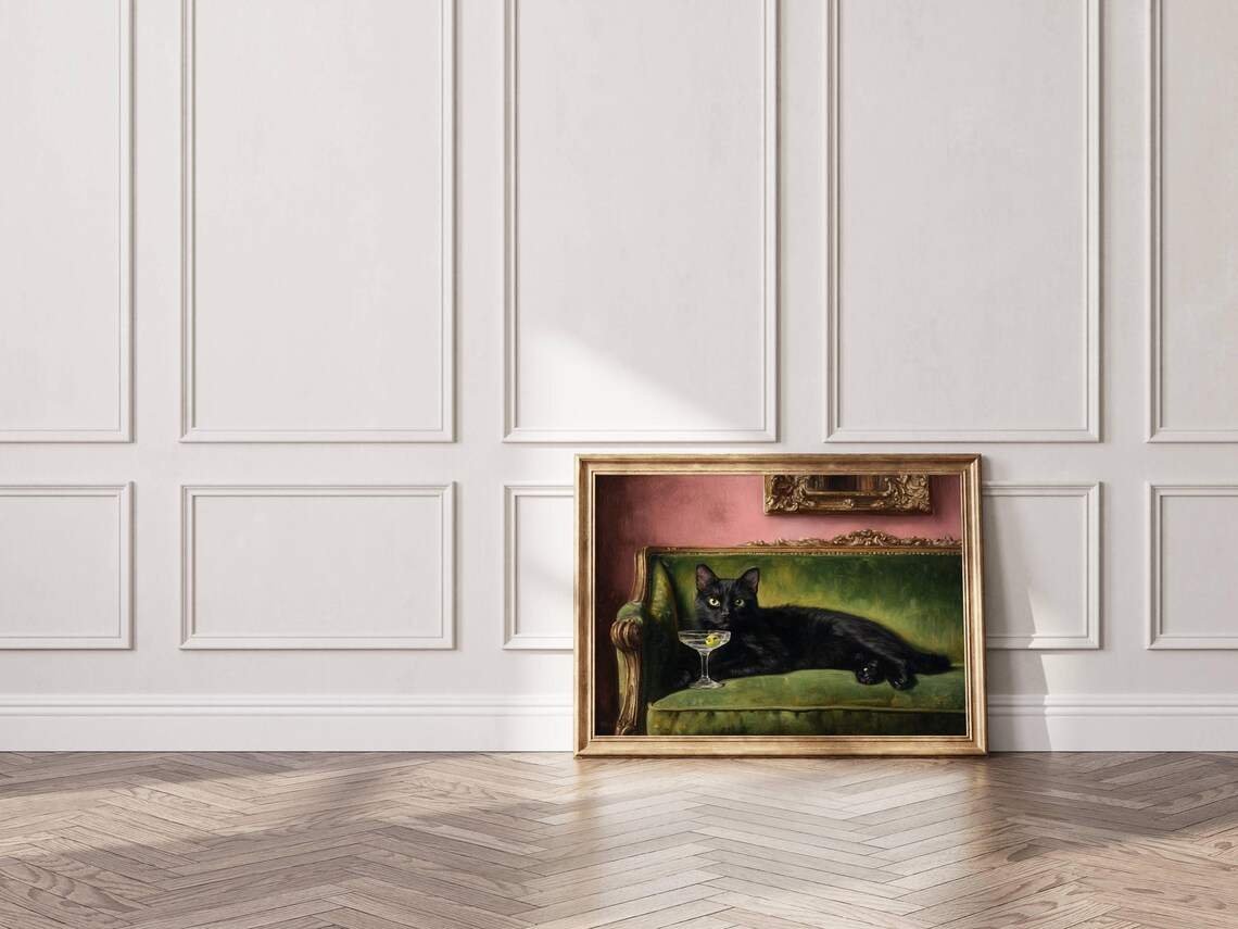 Black Cat Martini Oil Painting - Photography By 评论和价格