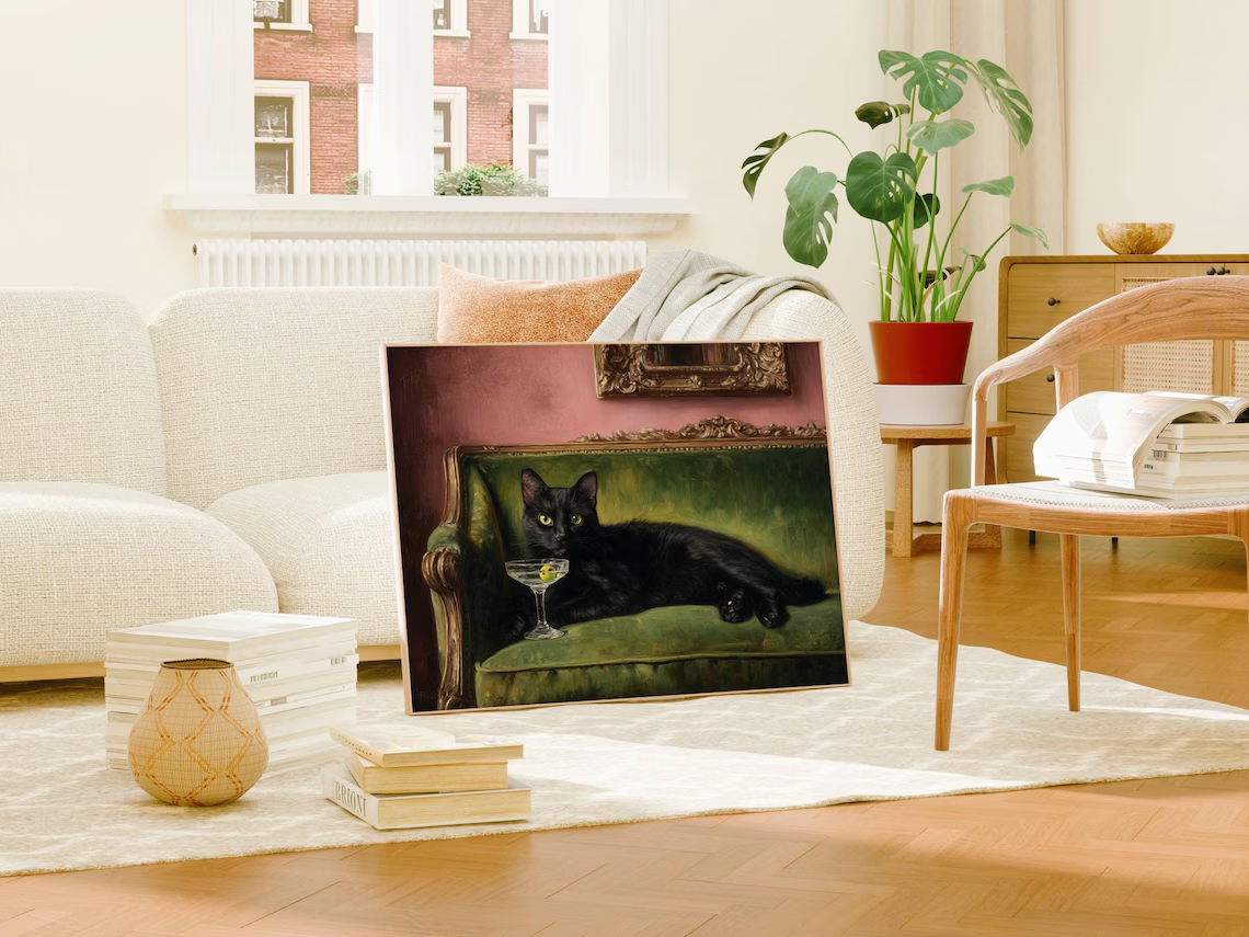 Black Cat Martini Oil Painting - Photography By 评论和价格